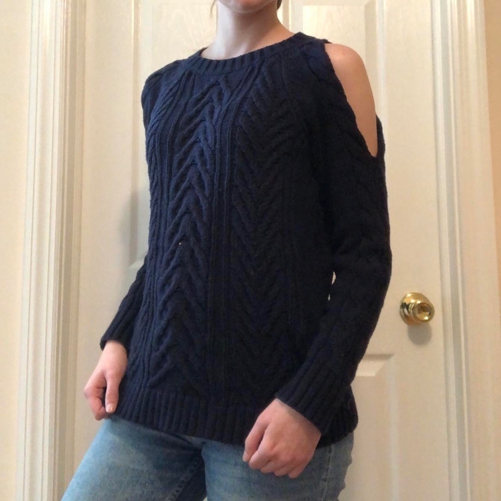 Blue Cold Shoulder Sweater - Size S from Loft